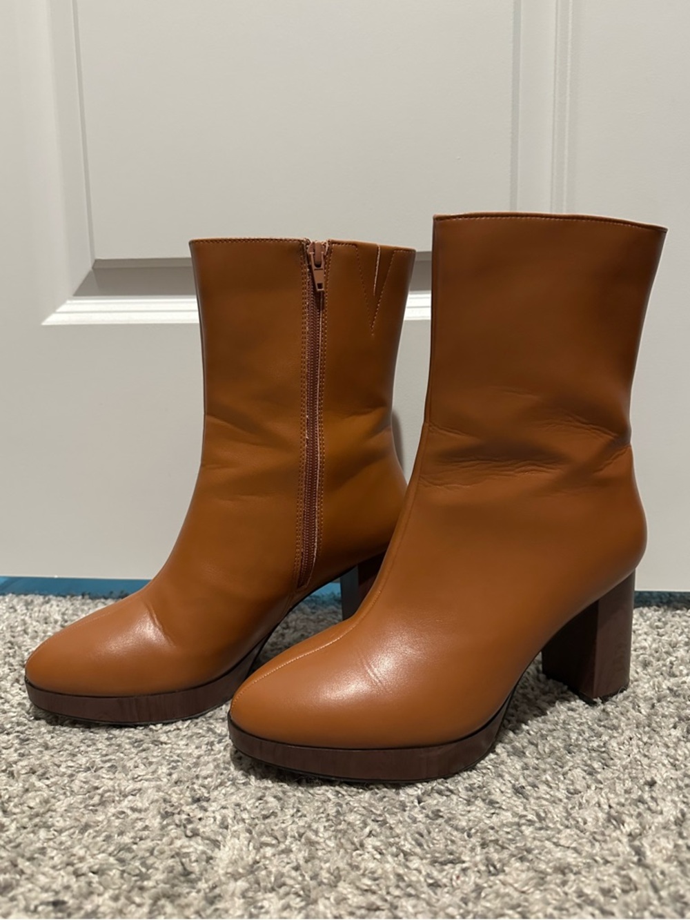 Journee Collection Romer Tan Platform Block Heel Ankle Boots